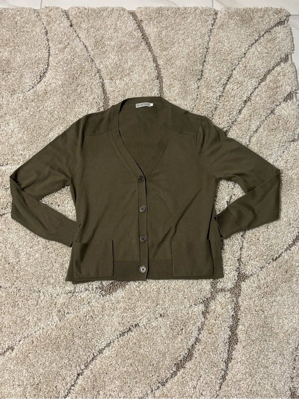 W for Women Olive Green V-Neck Button Cardigan
